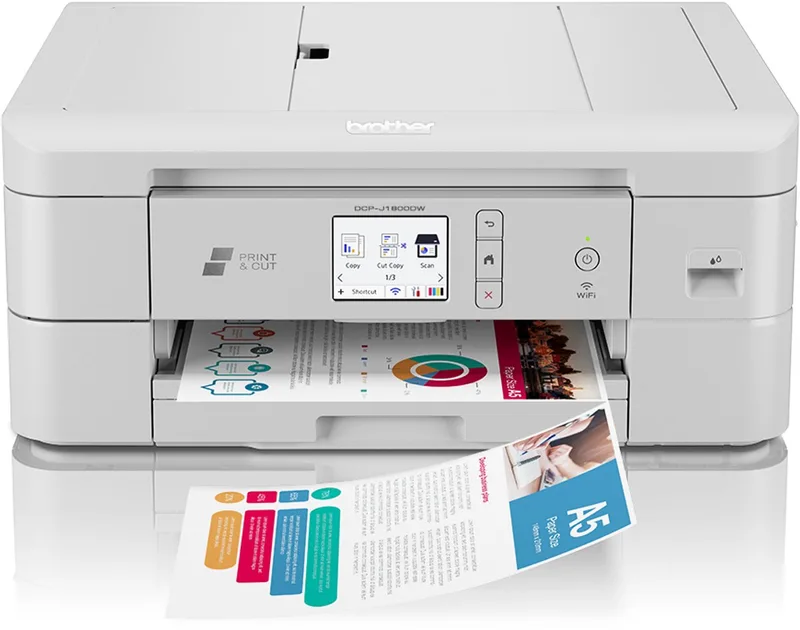 DCP-J1800DW Multifunctionele printer Inkjet Kleur A4 Printen, scannen, kopiëren ADF, Cutter, LAN, WiFi, USB van Brother in Wit – productfoto