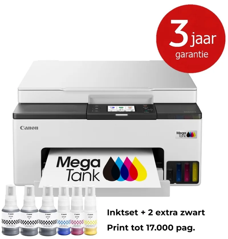 MAXIFY GX1051 MegaTank Printer inclusief Inktset + 2 Extra Zwarte Inkt – Lage Printkosten – Voor Thuiswerkers en Kleine Kantoren – Duplex – WiFi van Canon in Wit – productfoto