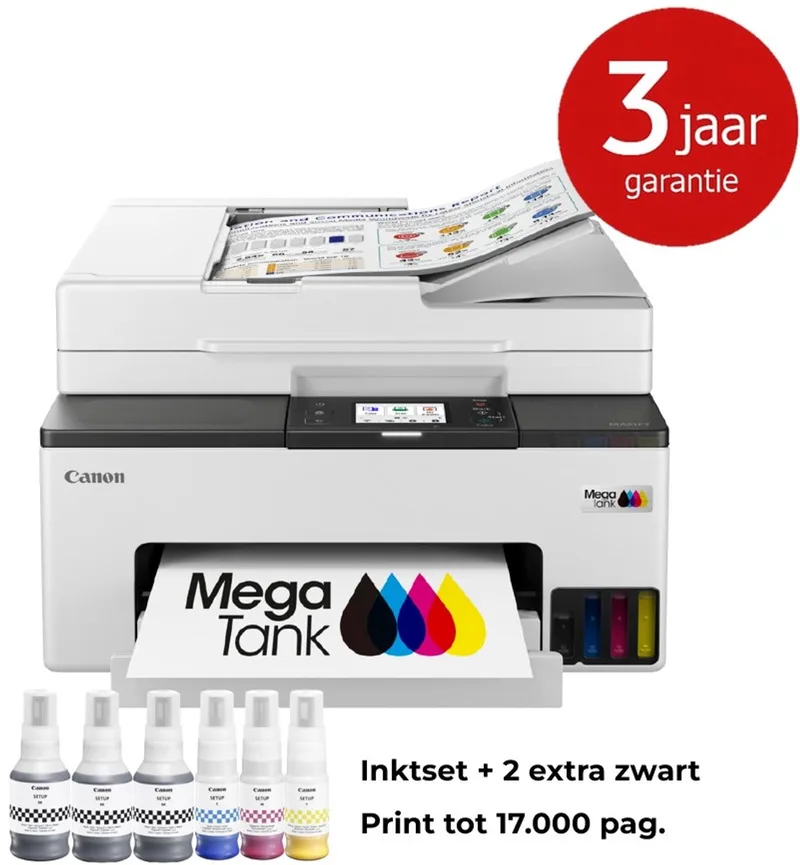 MAXIFY GX2051 MegaTank Printer inclusief Inktset + 2 Extra Zwarte Inkt – Met ADF en Fax – Voor Thuiswerkers en Kleine Kantoren – Duplex – WiFi van Canon in Wit – productfoto