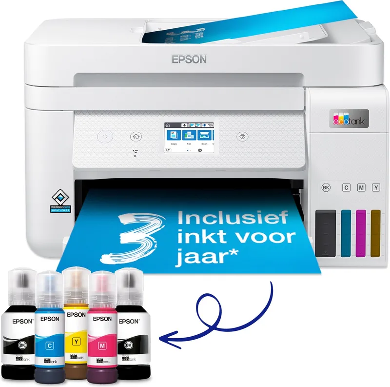EcoTank ET-4856 - All-In-One Printer - Wi-Fi - printer met inkttank - inclusief tot 3 jaar inkt van Epson in Wit – productfoto