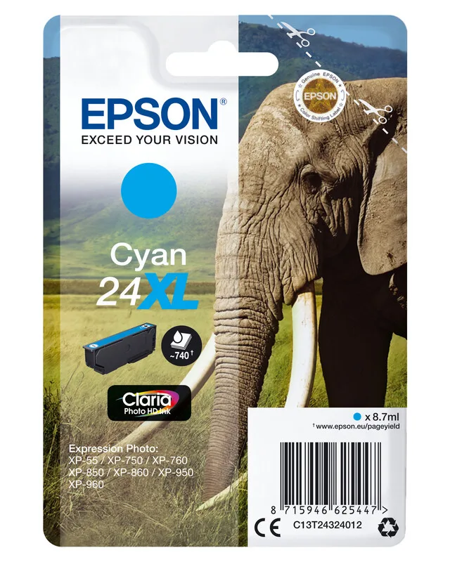 Elephant Singlepack cyaan 24XL Claria Photo HD-inkt von Epson – Produktfoto