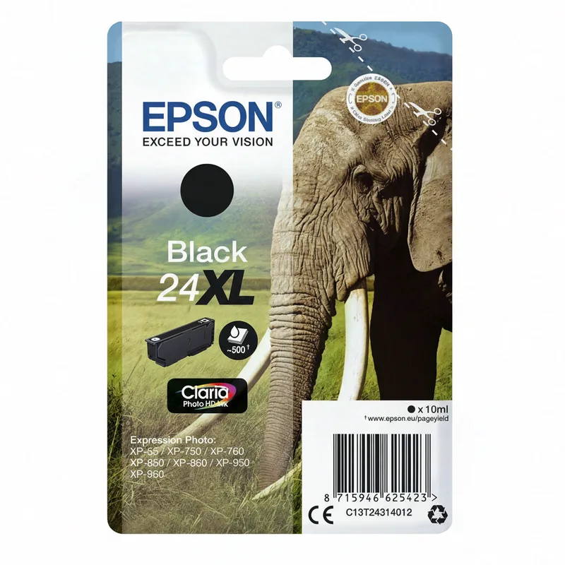 olifant enkelverpakking zwart 24XL Claria Photo HD-inkt von Epson – Produktfoto