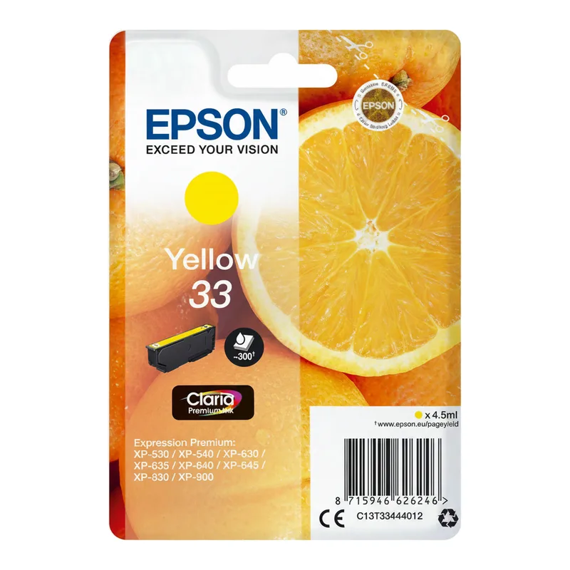 Oranges Claria Premium inkt, geel, enkelverpakking 33 von Epson – Produktfoto