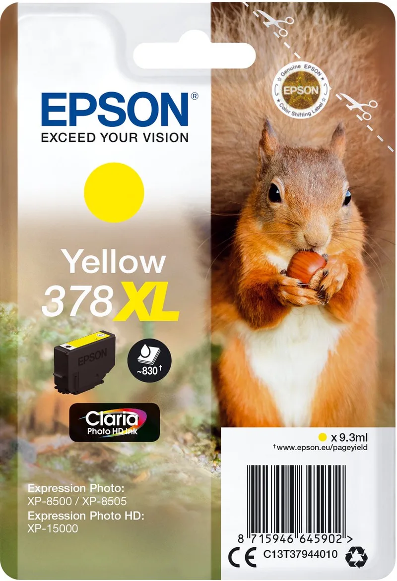 Squirrel 378XL Eekhoorn Claria Photo HD afzonderlijke gele inkt van Epson in Geel – productfoto