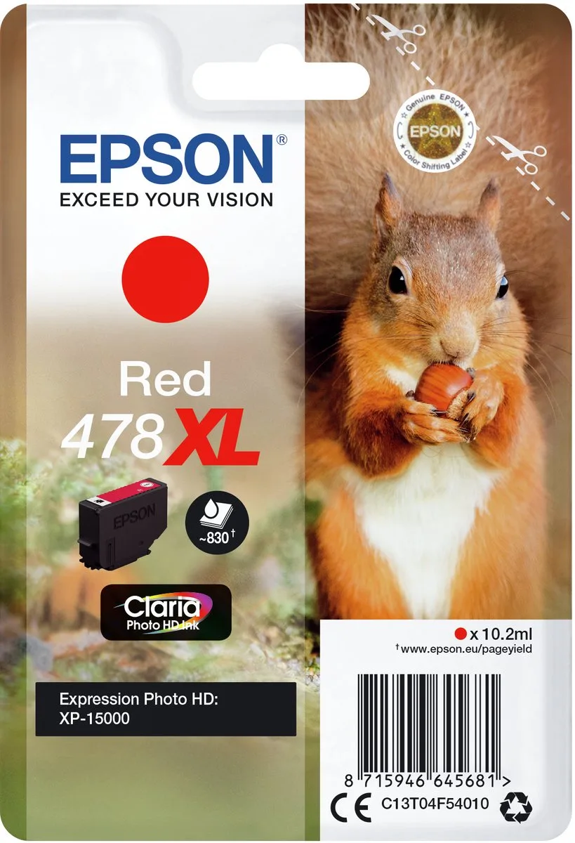 Squirrel 478XL Eekhoorn Claria Photo HD afzonderlijke rode inkt fra Epson i Rød – produktbillede