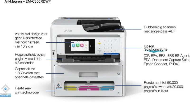 WorkForce Pro EM-C800RDWF Printer van Epson in Wit – productfoto