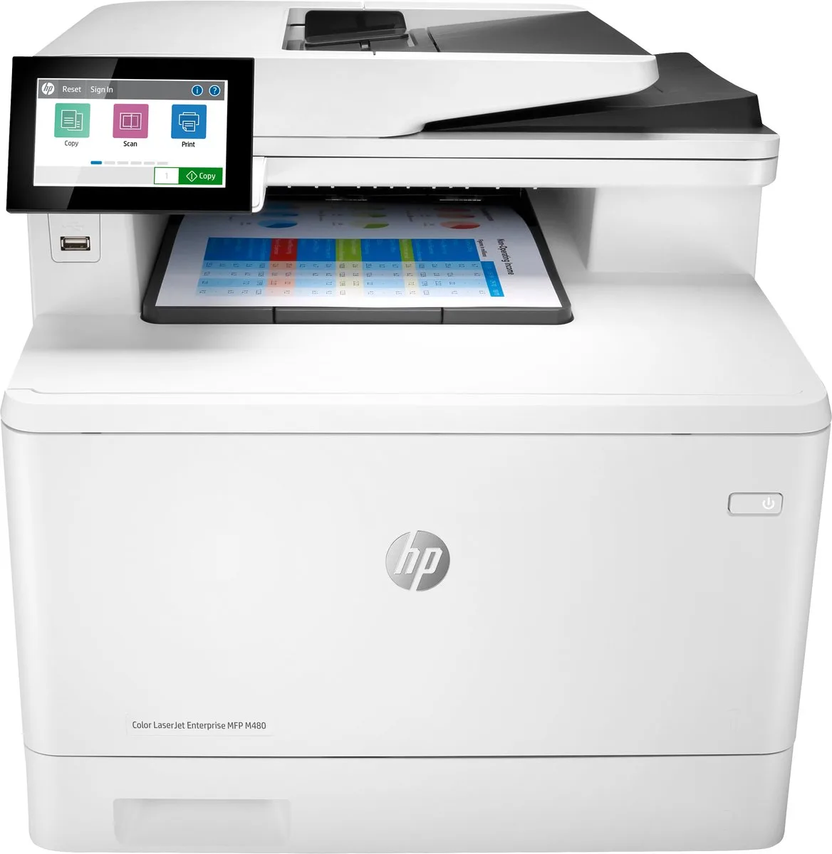 Color LaserJet Enterprise LaserJet Enterprise M480f Multifunction Kleur Printer, Alleen Ethernet; Kopieerapparaat, scanner de HP en Blanc, Noir – photo produit