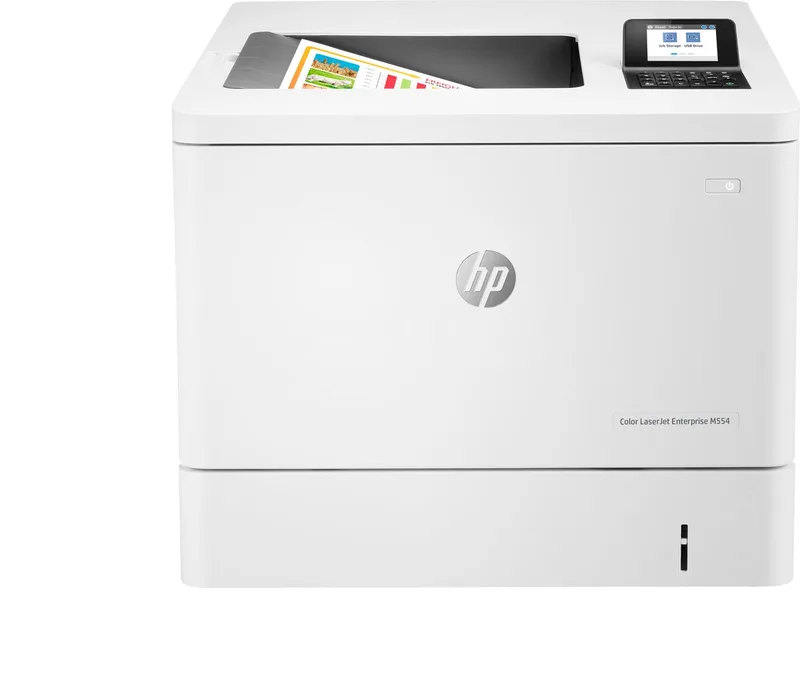 Color LaserJet Enterprise LaserJet Enterprise M554dn Kleur Printer, Alleen Ethernet; Dubbelzijdig van HP in Wit – productfoto