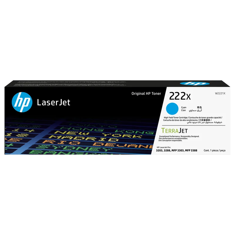 HP 222X - Hohe Ergiebigkeit - Cyan - original - LaserJet - Tonerpatrone (W2221X) - fr Color LaserJet Pro MFP 3302fdn, MFP 3303fdw de HP – photo produit