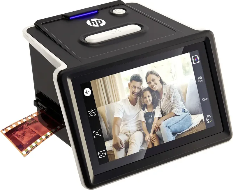 HPFS500 Diascanner, Filmscanner 4208 x 3120 Pixel Kleurentouchscreen, USB-stroomvoorziening, Contrastregeling, Belichtingsregeling van HP – productfoto