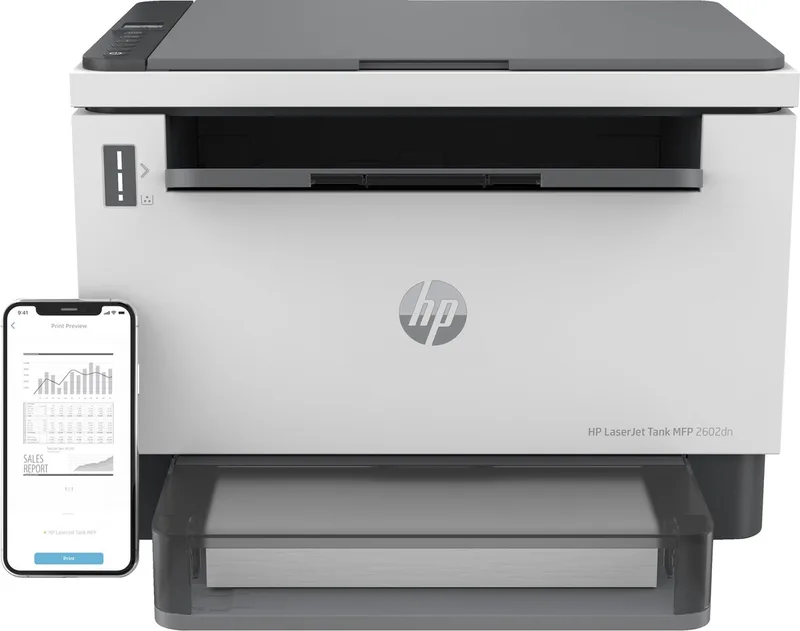 LaserJet Tank 2602dn Laser A4 600 x 600 DPI 22 ppm Wifi van HP in Grijs – productfoto