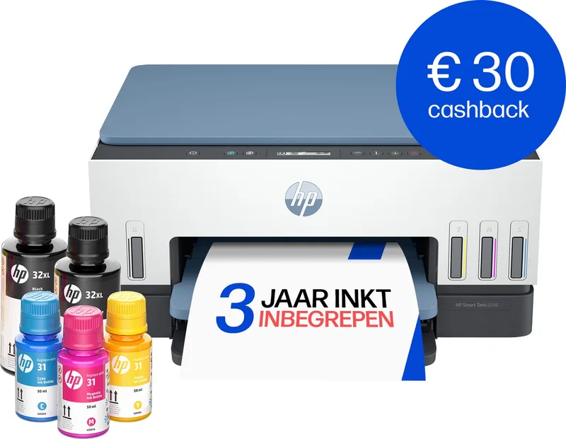 Smart Tank 6006 - Draadloos - All-in-One Kleur Printer - 3 jaar inkt inbegrepen von HP in Weiß – Produktfoto
