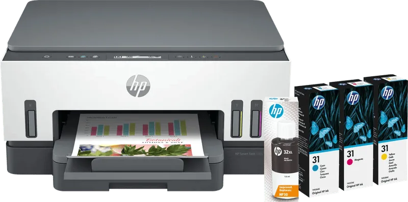Smart Tank 7005 + 1 set extra inktflesjes von HP – Produktfoto