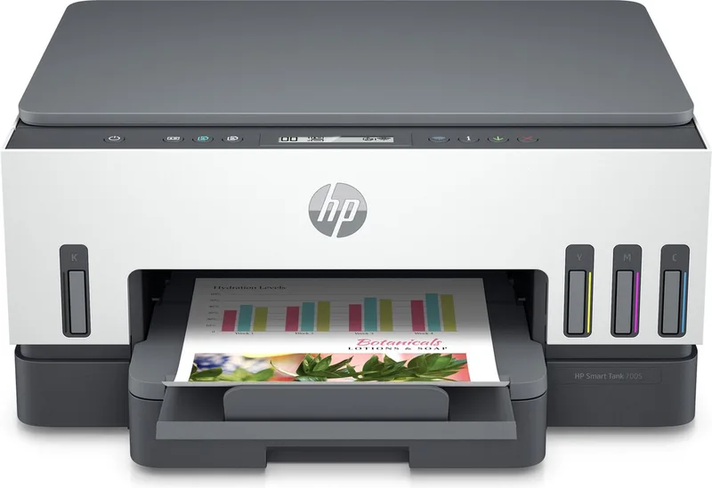 Smart Tank 7005 Draadloos All-in-One Kleur Printer, Dubbelzijdig printen; Kopieerapparaat, Scanner by HP in White, Grey – product photo