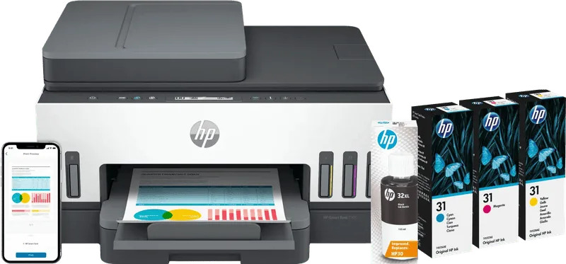 Smart Tank 7305 + 1 set extra inkt von HP – Produktfoto