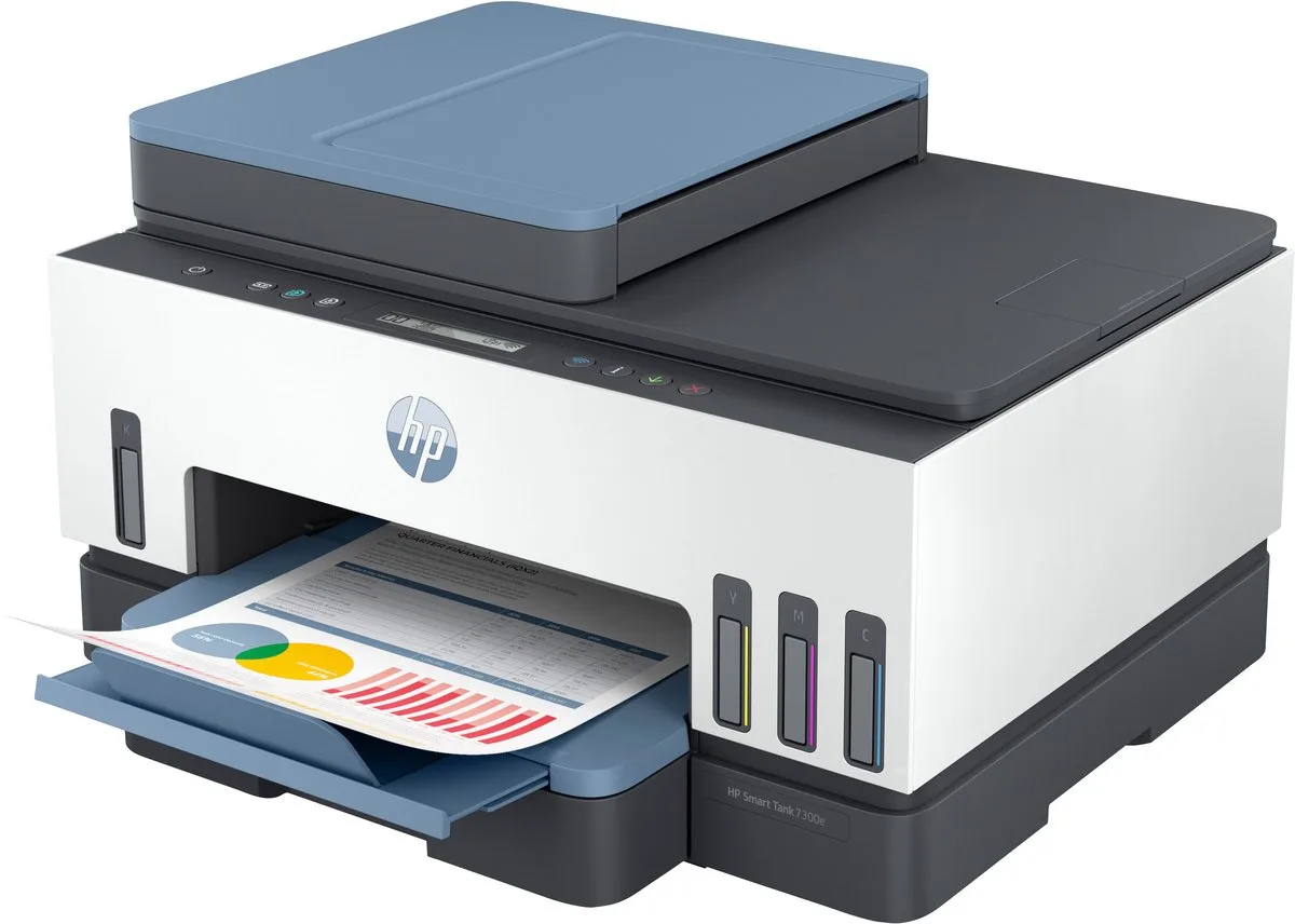 Smart Tank 7308 Draadloos All-in-One Kleur Printer, Up to 2 Years of ink included; Two-sided printing; Copier, Scanner by HP in White, Grey – product photo