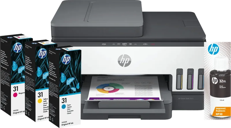 Smart Tank 7605 + 1 set extra inkt von HP – Produktfoto