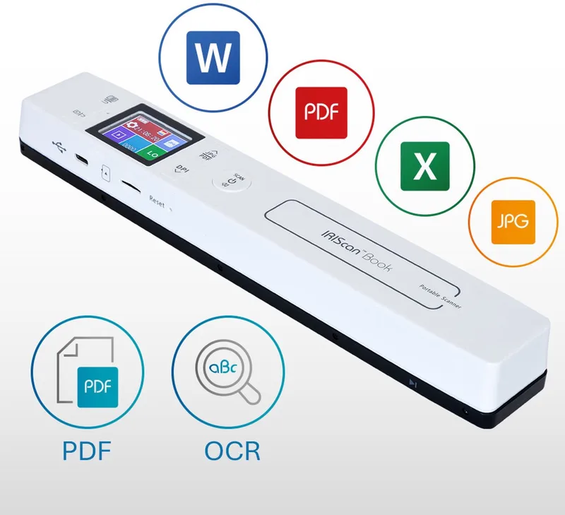 Book handscanner mobiele scanner - flatbed scanner - Batterij Scanner documentenscanner – v7 + Readiris PDF Gratis van IRIS in Witte – productfoto