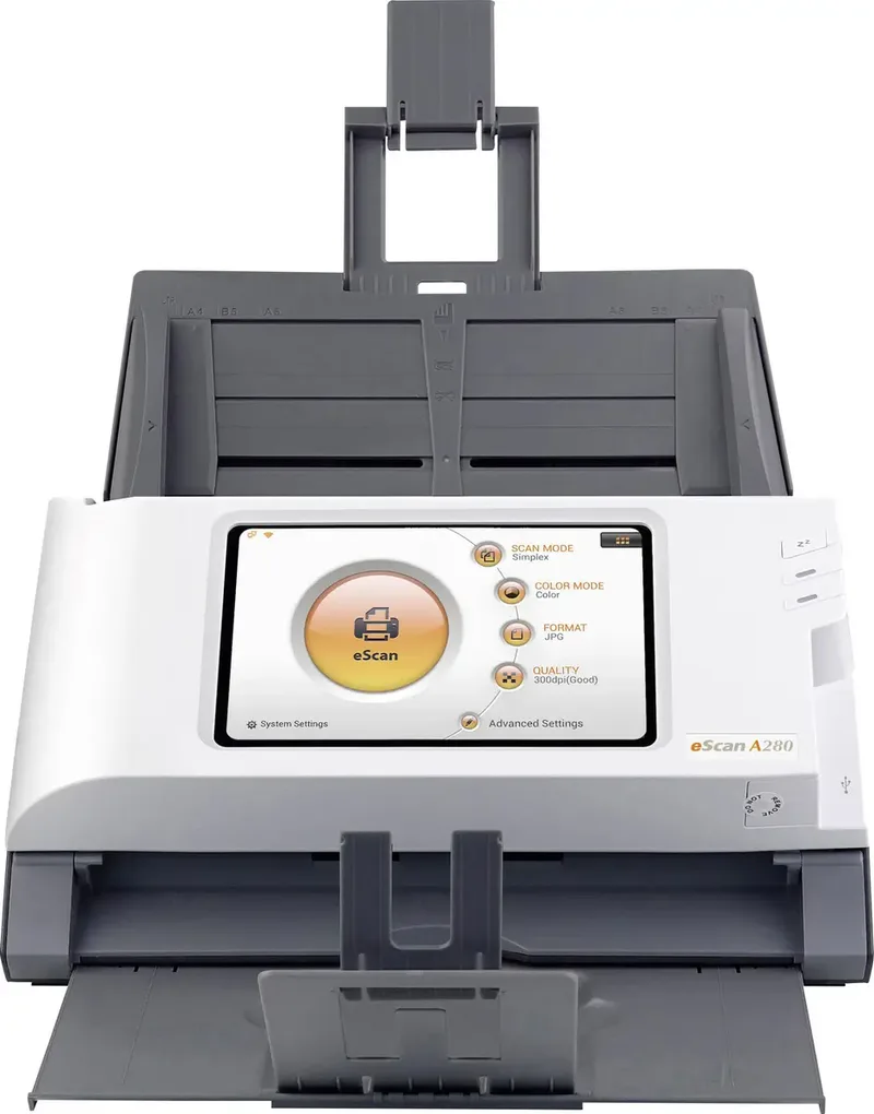 eScan A280 Essential Documentscanner duplex A4 600 x 600 dpi 20 pag./min., 40 Beelden/min USB, LAN (10/100 MBit/s), WiFi von Plustek in Weiß – Produktfoto