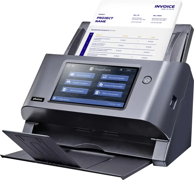 eScan A355 Pro Documentscanner A4 600 x 600 dpi 25 pag./min. WiFi, LAN (10/100 MBit/s) de Plustek en Noir – photo produit