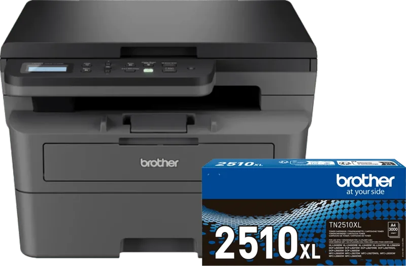 DCP-L2627DWE + 1 extra zwarte XL toner van Brother – productfoto