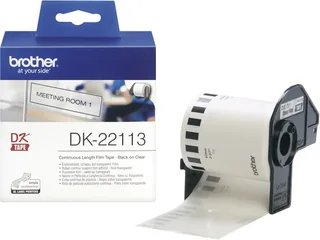 Etikettrulle 62 mm x 15.24 m Folie Transparent 1 st Permanent DK22113 Universaletiketter från Brother – produktbild 1 av 2