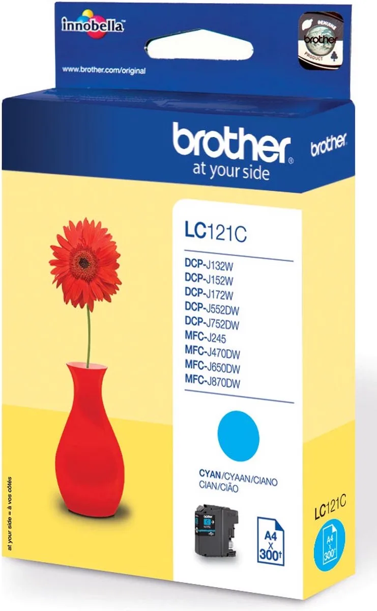 inktcartridge, 300 pagina's, OEM LC-121C, 5 stuks by Brother in Cyaan – product photo