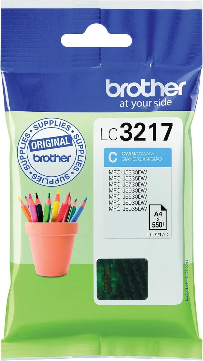 inktcartridge, 550 pagina's, OEM LC-3217C, 5 stuks van Brother in Cyaan – productfoto