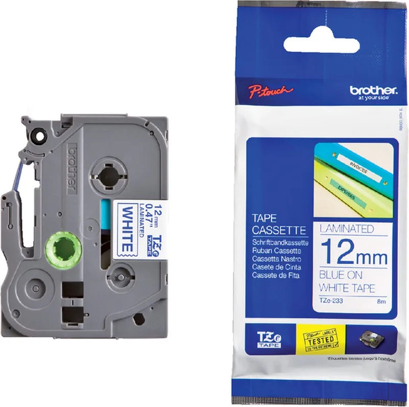 Labeltape Brother P-touch TZE-233 12mm blauw op | 1 stuk från Brother i Vit – produktbild