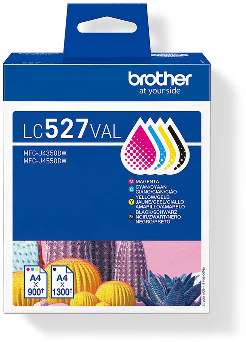 LC527VAL inktcartridge 4 stuk(s) Origineel Zwart, Cyaan, Magenta, Geel från Brother i Svart, Cyaan, Magenta, Gul – produktbild