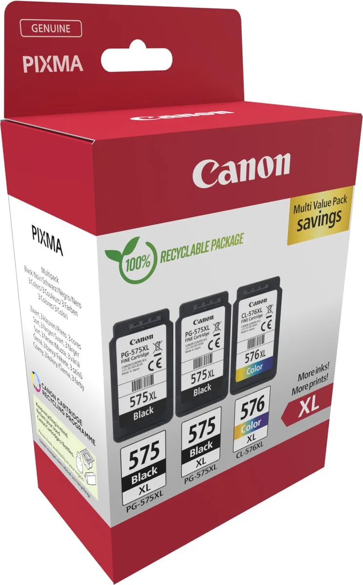 Canon 2 x PG-575XL + 1 x CL-576XL - Inktcartridge - Origineel - Hoge capaciteit - Kleur van Canon in Zwart – productfoto