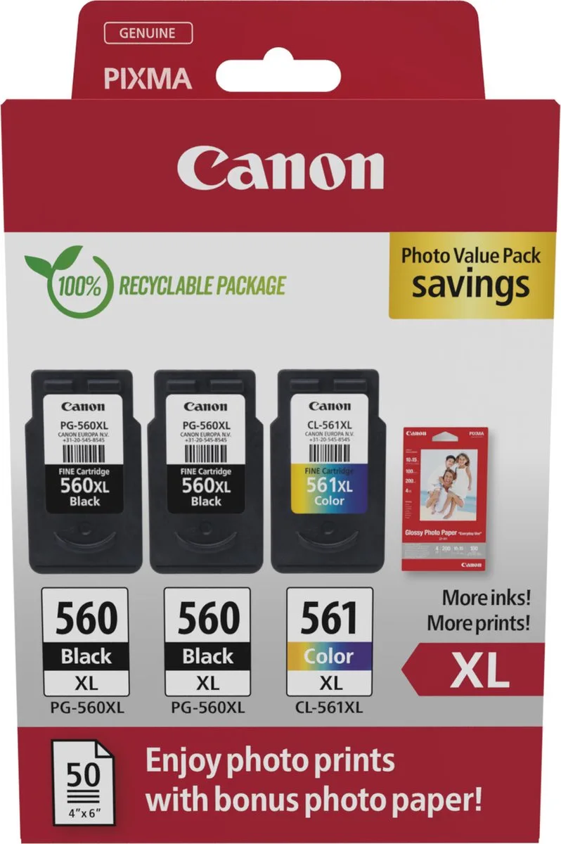 Canon 3712C012 inktcartridge 3 stuk(s) Origineel Hoog (XL) rendement Zwart, Cyaan, Magenta, Geel från Canon i Svart, Cyaan, Magenta, Gul – produktbild