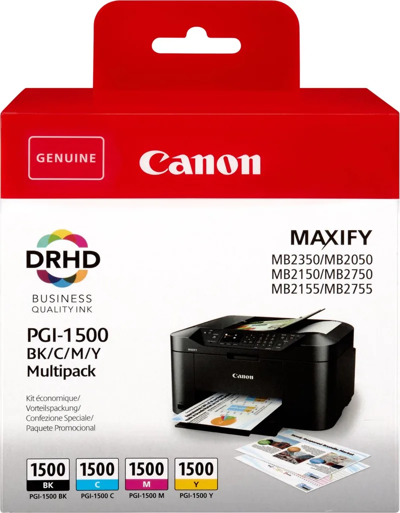 Canon 9218B005 | PGI-1500BKCMY Inktcartridge MultiPack Bk,C,M,Y 12,4ml + 3x4,5ml VE=4 voor Canon MB 2050 by Canon in Black – product photo