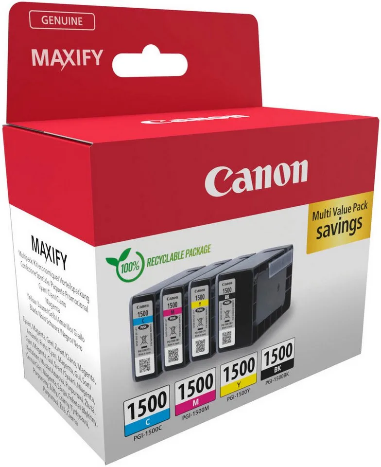 Canon PGI-1500 BK/C/M/Y Tinte Multipack Tintenpatrone de Canon en Multicolore, Jaune, Noir – photo produit