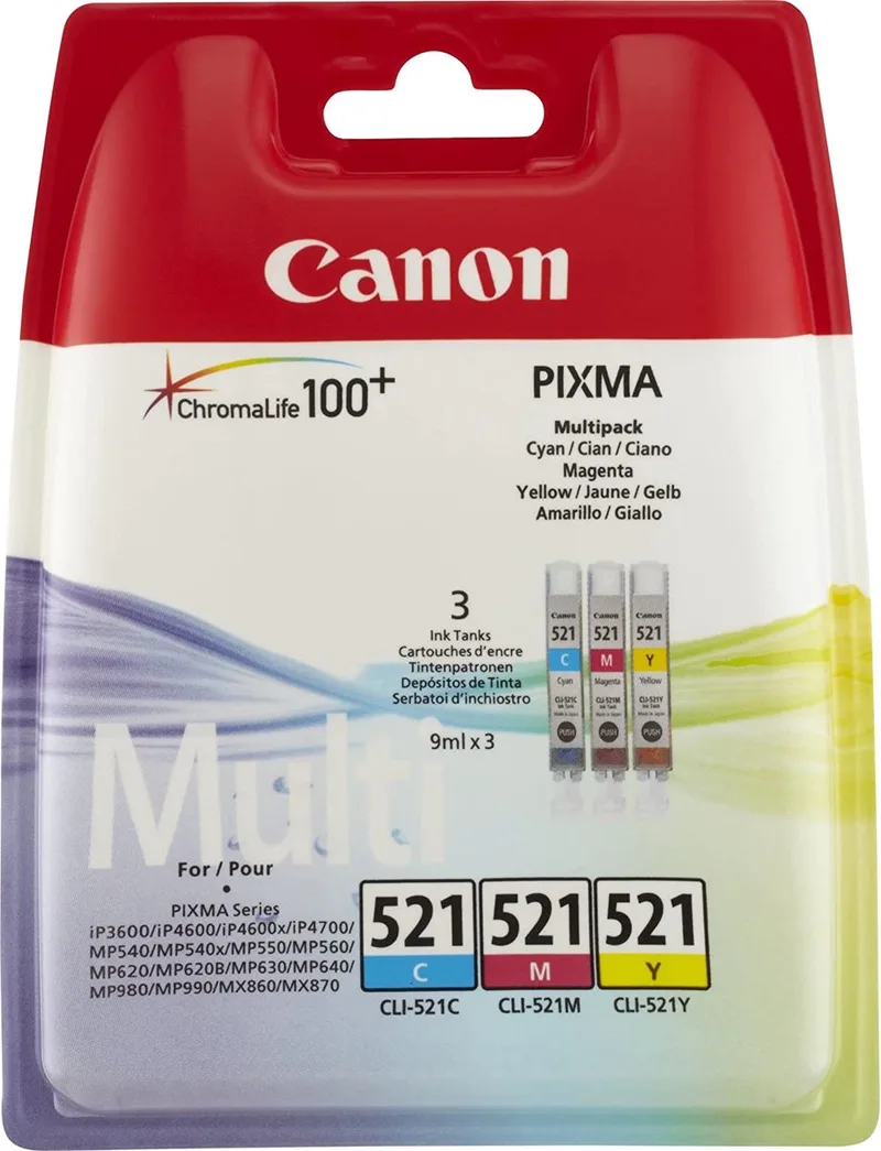 CLI-521C/M/Y - Inktcartridge / Magenta / Geel von Canon in Cyaan – Produktfoto