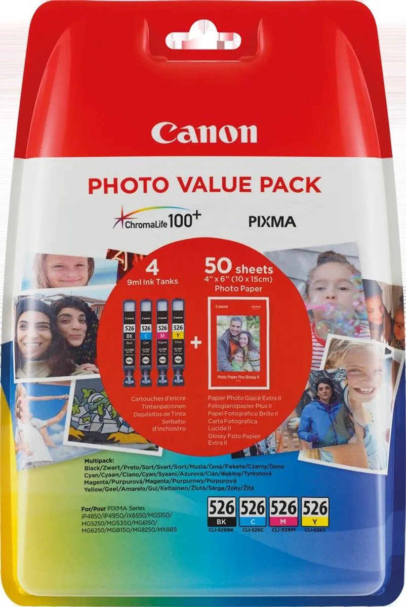 CLI-526 C/M/Y/BK 9ml 9ml Cyaan, Geel, Magenta inktcartridge från Canon i Svart – produktbild