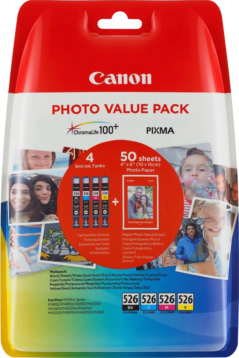CLI-526 C/M/Y/BK Zwart, Cyaan, Geel, Magenta inktcartridge von Canon – Produktfoto