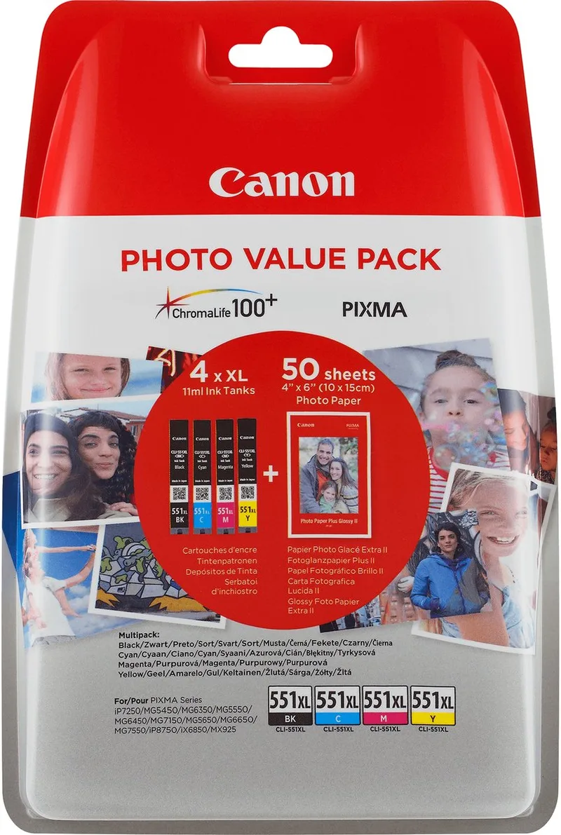 CLI-551- XL Inktcartridge - Zwart / Cyaan / Magenta / Geel von Canon in Mehrfarbig – Produktfoto