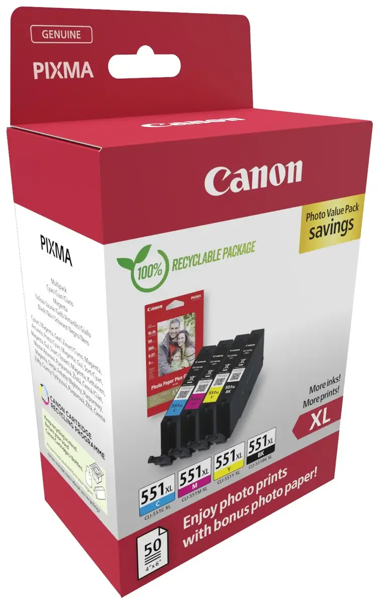 CLI-551XL - Inktcartridge - Origineel - Hoge capaciteit - Kleur van Canon in Zwart – productfoto 2 van 2