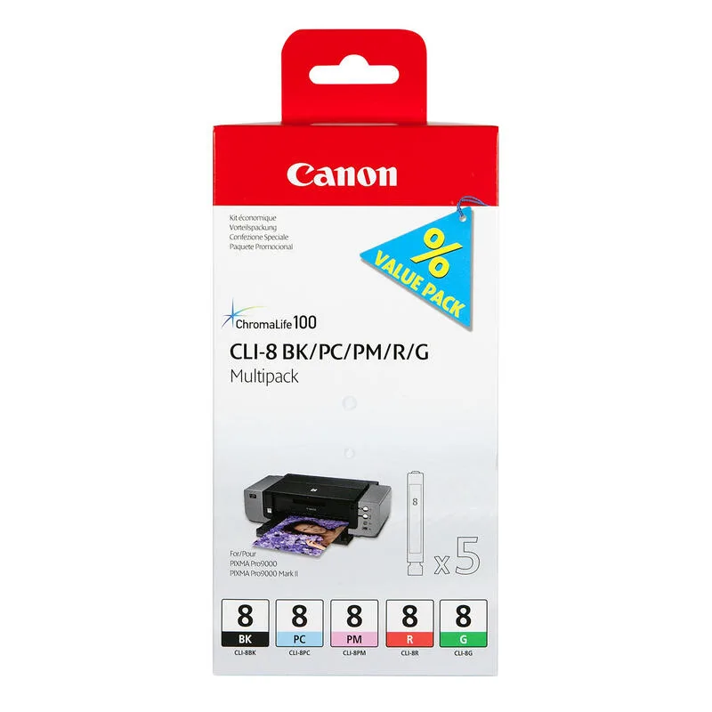 CLI-8 BK/PC/PM/R/G multipack met 5 inktcartridges von Canon – Produktfoto