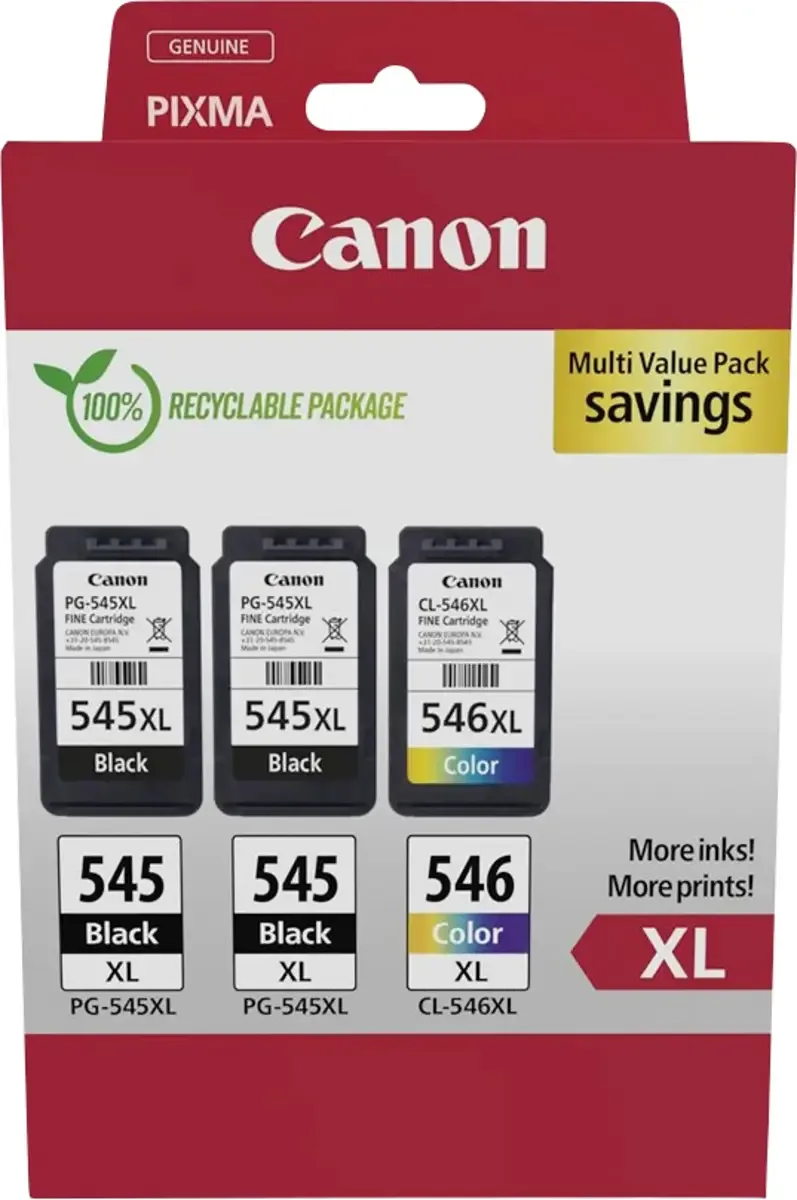 Druckerpatrone PG-545XL+CL-546XL Original 3er-Pack Schwarz, Schwarz, Color 8286B013 by Canon – product photo