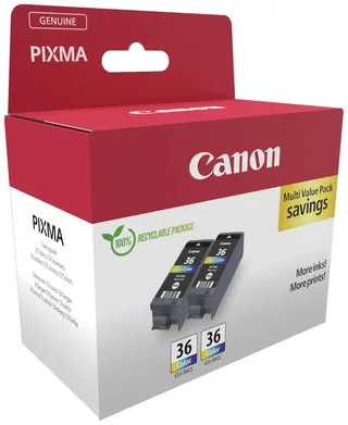 Inktcartridge CLI-36 CL Twin Pack Origineel 2-pack Zwart, Cyaan, Magenta, Geel 1511B025 van Canon – productfoto 2 van 2