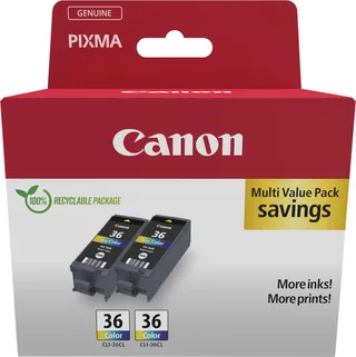 Inktcartridge CLI-36 CL Twin Pack Origineel 2-pack Zwart, Cyaan, Magenta, Geel 1511B025 van Canon – productfoto 1 van 2