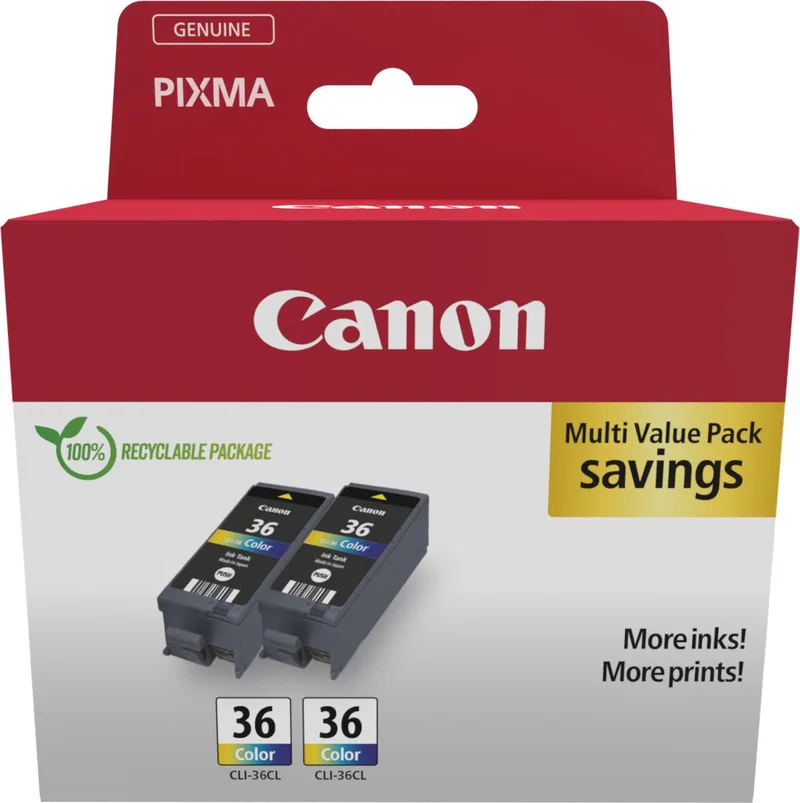 Inktcartridge CLI-36 CL Twin Pack Origineel 2-pack Zwart, Cyaan, Magenta, Geel 1511B025 van Canon – productfoto 1 van 2