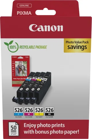 Inktcartridge CLI-526 BK/C/M/Y Photo Value Pack Origineel Combipack Zwart, Cyaan, Magenta, Geel 4540B019 van Canon – productfoto 1 van 2