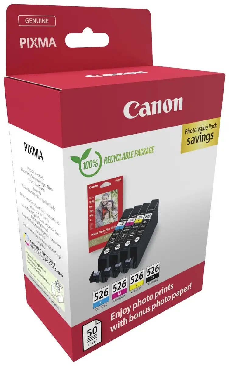 Inktcartridge CLI-526 BK/C/M/Y Photo Value Pack Origineel Combipack Zwart, Cyaan, Magenta, Geel 4540B019 van Canon – productfoto 2 van 2