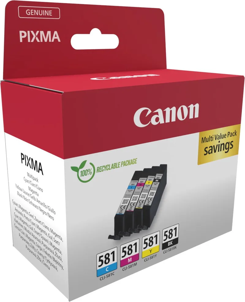 Inktcartridge CLI-581 C/M/Y/BK Multipack Origineel Combipack Zwart, Cyaan, Magenta, Geel 2103C007 van Canon – productfoto 1 van 2