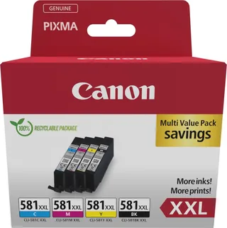 Inktcartridge CLI-581XXL zwart + 3 kleuren van Canon in Kleurloos – productfoto 1 van 2