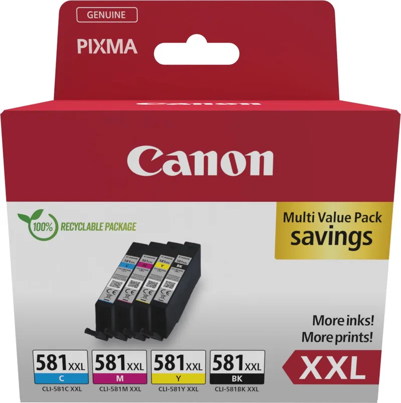 Inktcartridge CLI-581XXL zwart + 3 kleuren van Canon in Kleurloos – productfoto 1 van 2