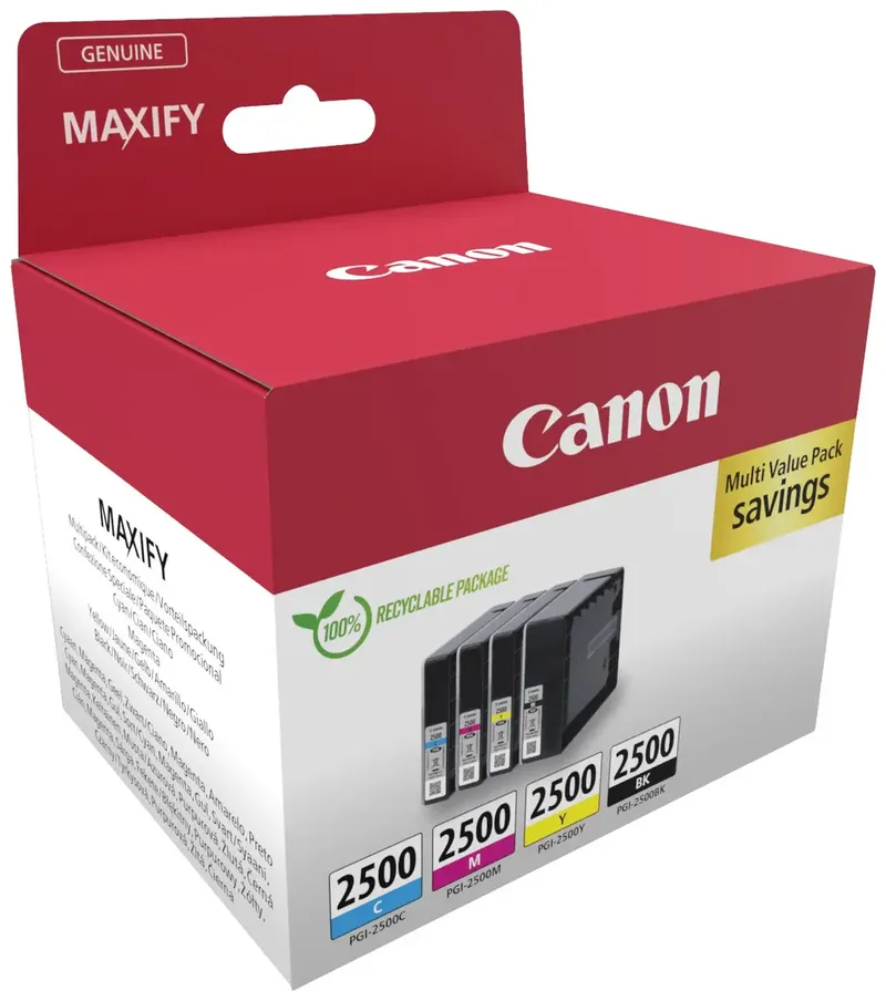 Inktcartridge PGI-2500 BK/C/M/Y Multipack Origineel Combipack Zwart, Cyaan, Magenta, Geel 9290B006 van Canon in Zwart, Cyaan, Magenta, Geel – productfoto 2 van 2